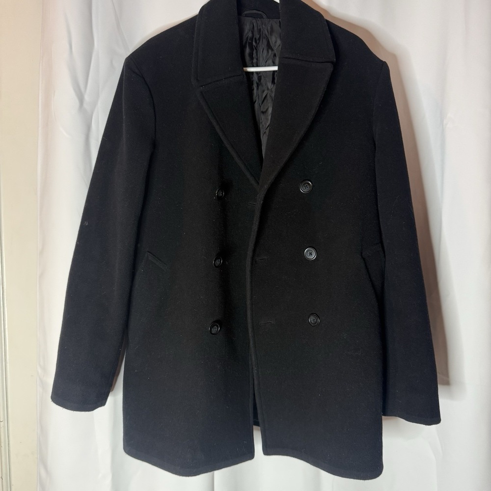 Ralph Lauren Mens Black Double Breasted‎ Wool Blend Peacoat Size M Winter Warm